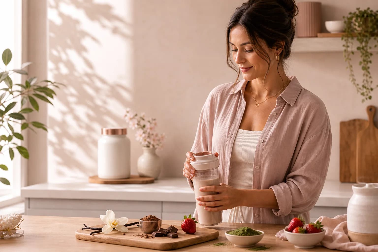 Bewusste Proteinroutine in einer hellen Küche